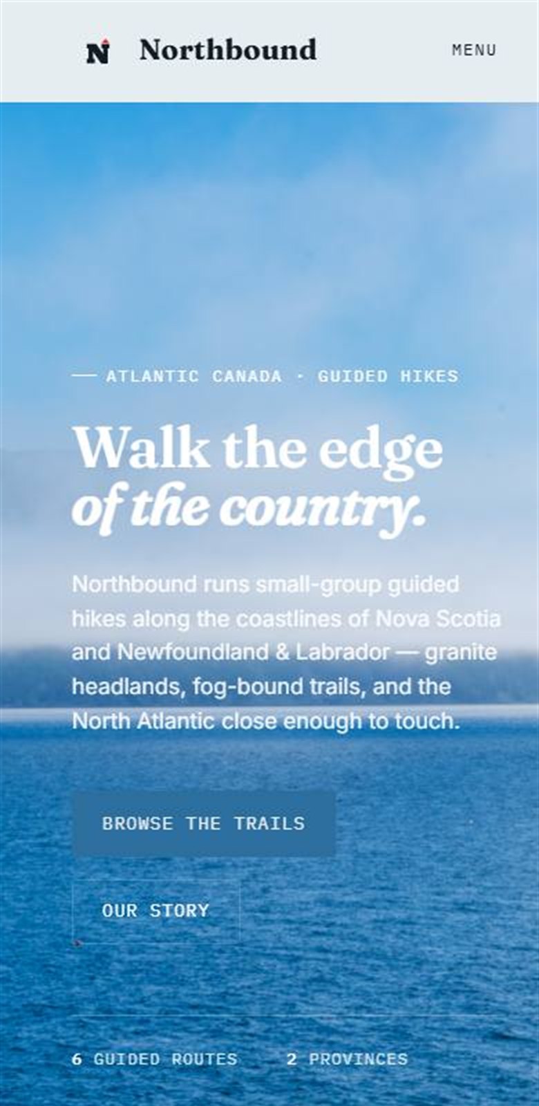The Northbound Hiking website shown on a phone-width screen.