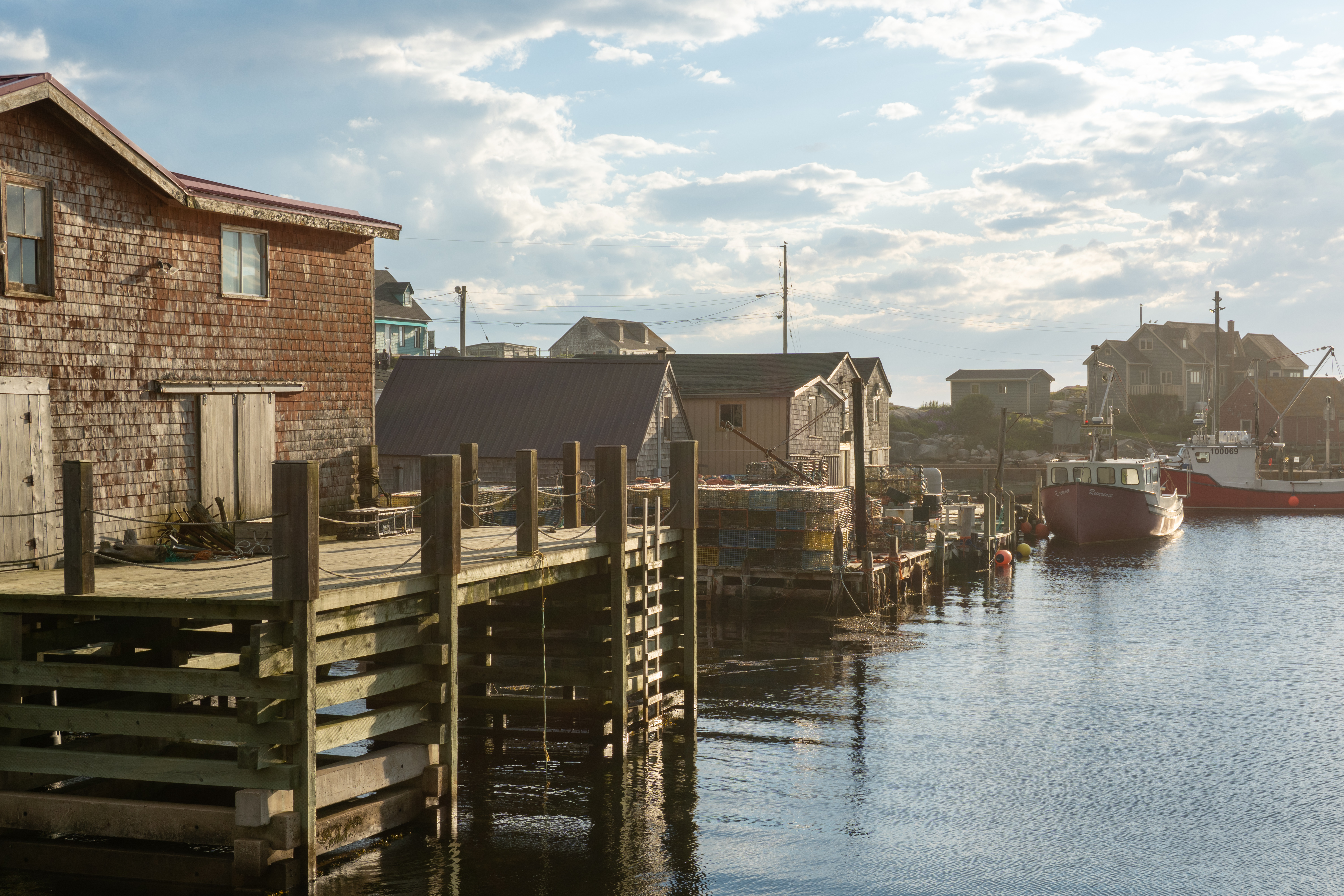 Fishing wharf and shingled sheds at Peggy's Cove, Nova Scotia